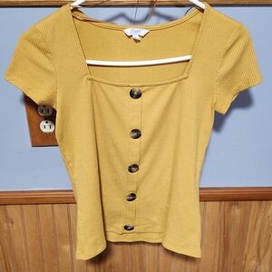 Candie's Yellow Button-Front Ribbed Top